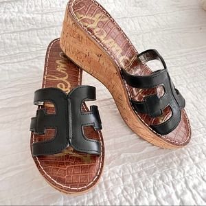 Sam Edelman Regis Slide Sandals/Cork Wedge Heels/Black/Size 7.5/New